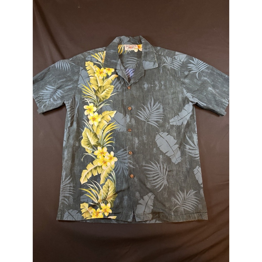 Pacific Legend Blue & Yellow Hawaiian Button Up Shirt, Medium